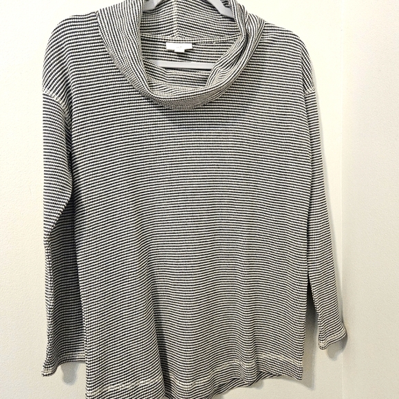 J. Jill Cotton Womens Relaxed Cowl Neck Cozy Top Cottagecore Gray White XS - Picture 5 of 13